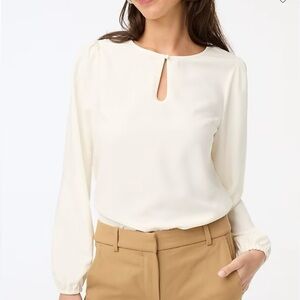 J.Crew Puff Sleeve Satin Back Crepe Keyhole Top Blouse Cream SP